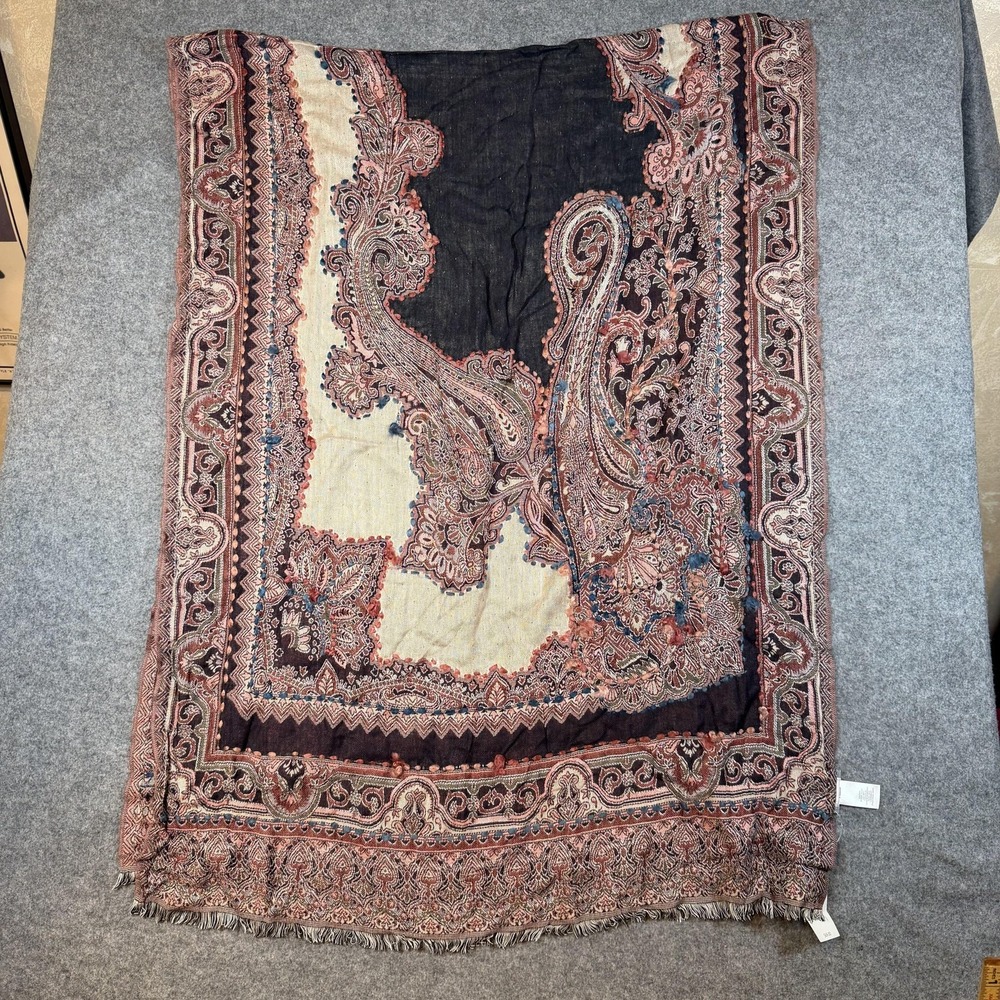 J. Jill Scarf Shawl Womens One Size Navy Multi Paisley Fringe Wrap Fall Winter - Picture 4 of 5